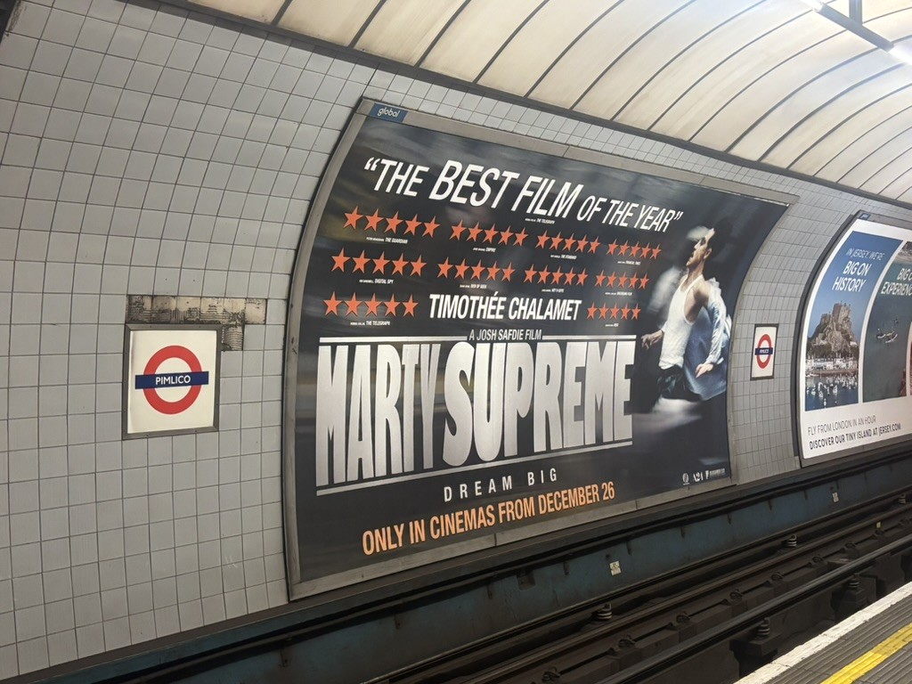 Marty Supreme poster at Pimlico tube station